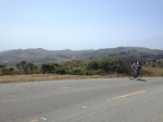 Climbing her first ranked climb!  (Cat 4 Stage road from San Gregorio to Highway 1)